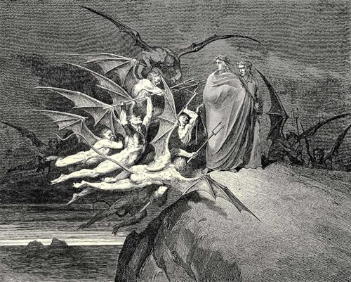 Lienzo decorativo el Infierno de Gustave Doré, cuadro vintage para pared de 60x90cm