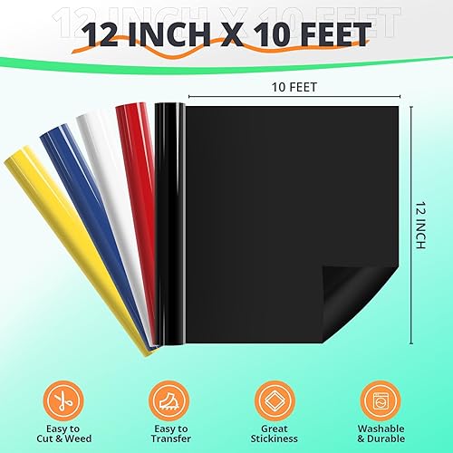 Miniatura 2 de YRYM HT Rollo de vinilo de transferencia de calor HTV de 12 pulgadas x 10 pies, vinilo HTV blanco y negro para camisas, vinilo para planchar para