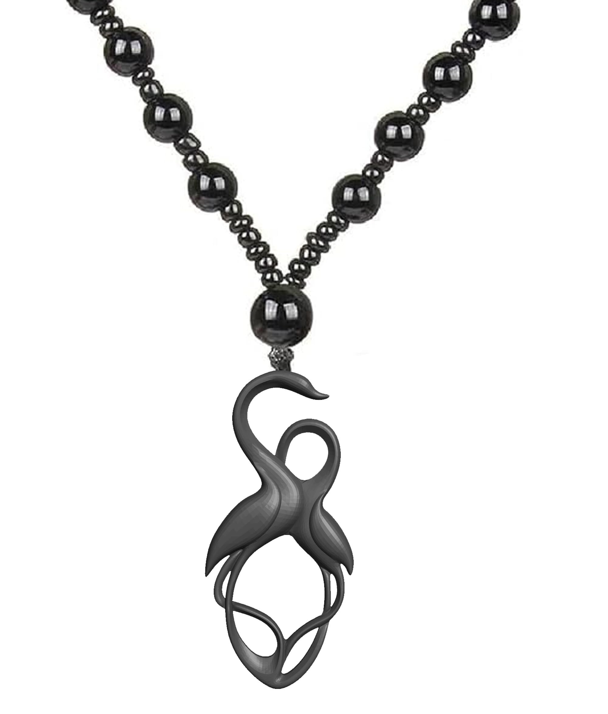 Black Crane Couple Pendant with Beaded Mala for Men Women Symbolic Animal Necklace Bold Wildlife Accessory Tribal Jewelry for everyday outfit Suitable for Special Events and Celebrations