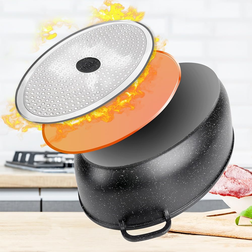 Vilde Granitowa patelnia z pokrywką 39 x 26,5 x 18 cm – brytfanna 8 l + 3,2 l – piekarnik 2 w 1 z grillem – powłoka granitowa, do kuchenek indukcyjnych, gazowych, elektrycznych
