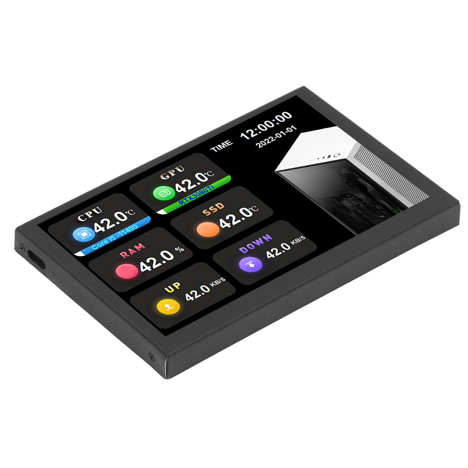 Mini écran IPS USB de 5 Pouces, résolution 800 x 480, sous-écran de Type C, Moniteur de données pour PC avec boîtier en Alliage d’Aluminium, Affichage Personnalisable pour la (Noire)