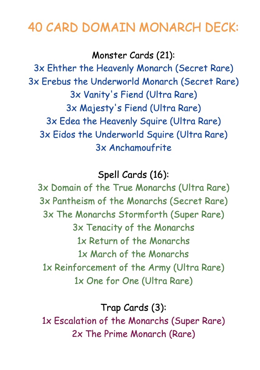 Yu-Gi-Oh! Complete Domain Monarch Deck with Ultra Pro Sleeves and Deck Box  Tournament Ready Master Duel Links : Amazon.ca: Toys & Games