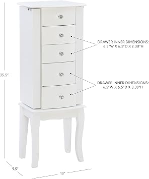 Powell Furniture Jewelry Armoire, White, 13x 9.375x 35.5