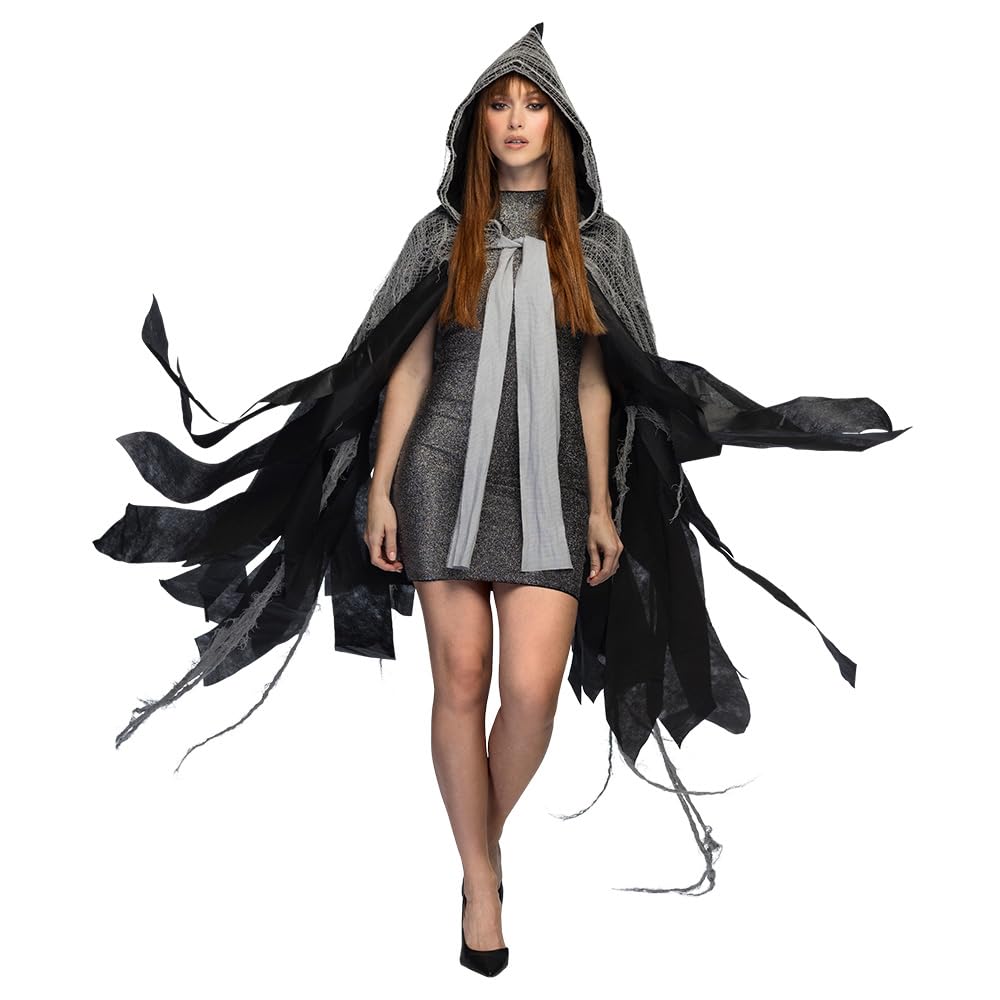 Boland 71008 - Dusty Fringe Cape Vampiress for Adults, Cape with Hood, Costume, Carnival, Halloween, Theme Party, Halloween