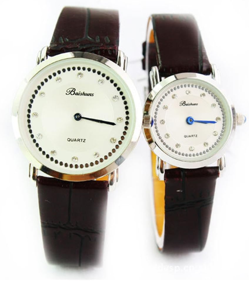 DDMSHOP Unisex Couples Starry Upscale Business Slim Belt Quartz Wrist Watches(Brown)