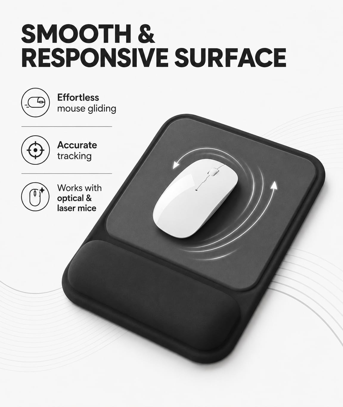 eulps Ergonomic Mouse Pad with Wrist Rest, Gel Mousepad with Soft Wrist Support, Non-Slip PU Base, Smooth Surface Mouse Pad for Wrist Pain Relief, Computer Laptop Office Home & Gaming (Classic Black) image 3