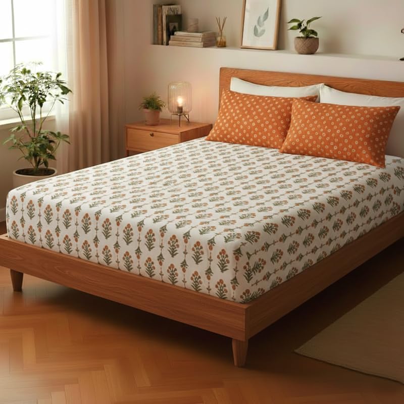Image of Utopia Bedding Blended Cotton Bedsheet for Double Bed with 2 Pillow Covers | Floral Print Double Bed Bedsheet | 274CM x 228CM