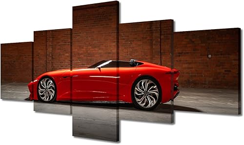 TUMOVO Arte de pared de 5 paneles para sala de estar, lienzo rojo para automóvil, arte de pared contemporáneo de coche deportivo, póster e