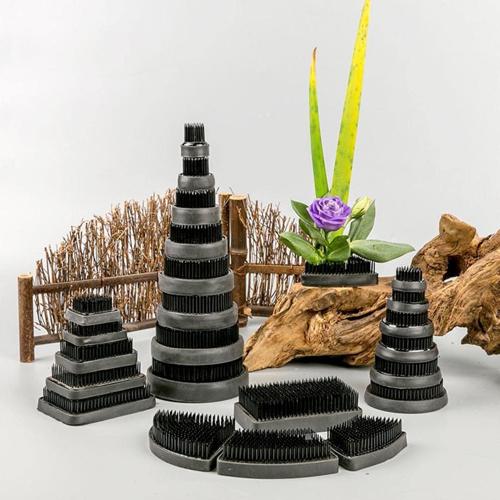 2 Pack Assorted Ikebana Flower Frog with Rubber Base, Round Square Black Floral Art Arrangement Holder, Ideal Gift for Flower Lovers, Home Decor and Vase Arrangement
