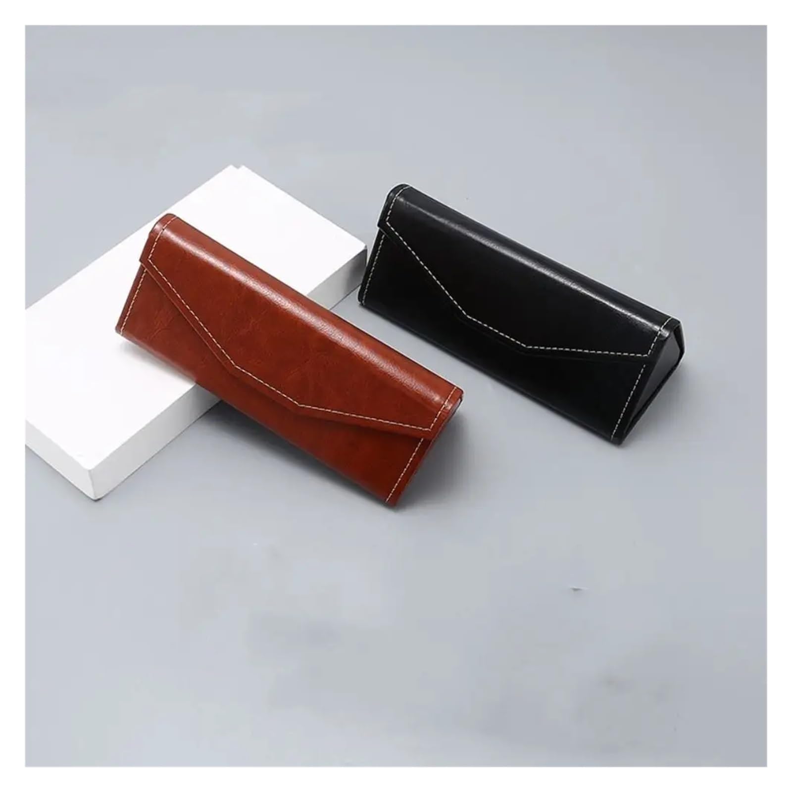 Triángulo Plegable Funda de Gafas Estuche protector triangular de cuero sintético for gafas sol, color sólido, impermeable, plegable, for hombre