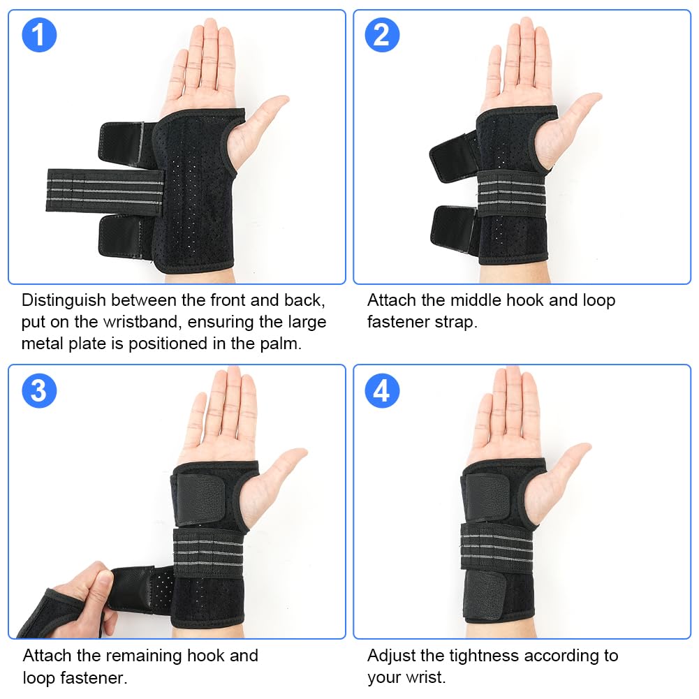 Handgelenkstütze, 2er Verstellbare Handgelenk Bandagen mit 3 Metallschienen, Handgelenkbandage für Karpaltunnel Arthritis Sehnenscheidenentzündung Verstauchungen, Nachtschlaf, Männer Frauen (M)