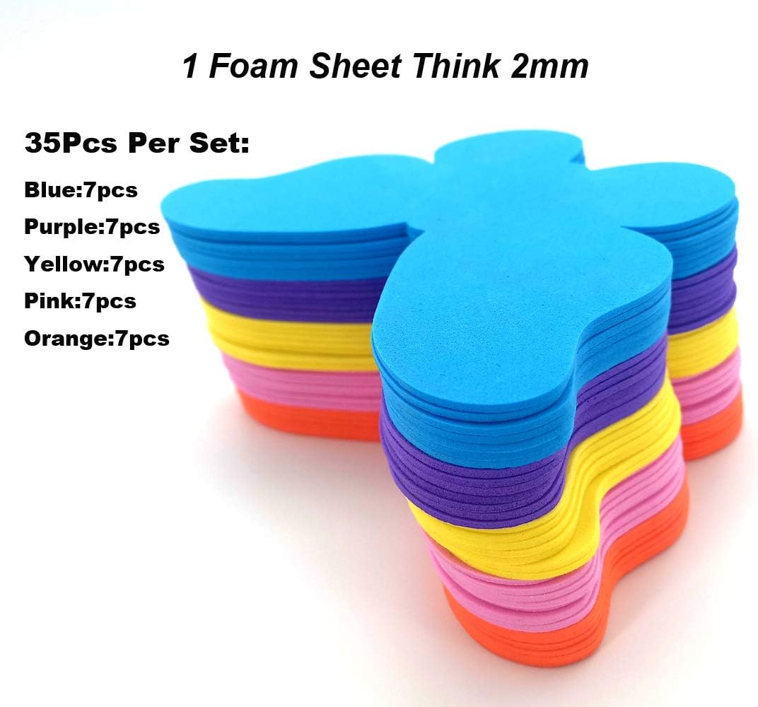 EVA Foam Butterfly Shape DIY Craft Set for Valentine/Mother's Day and Party Decorations, 5 Colors(Pink, Orange,Purple,Blue,Yellow)-6 inch 35PCS