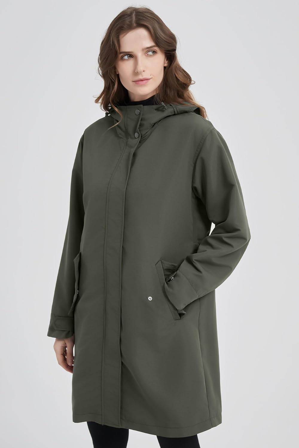 Orolay Women's Lightweight Rain Jacket Hooded Long Raincoats Softshell Travel Water-repellent Outdoor Windbreaker