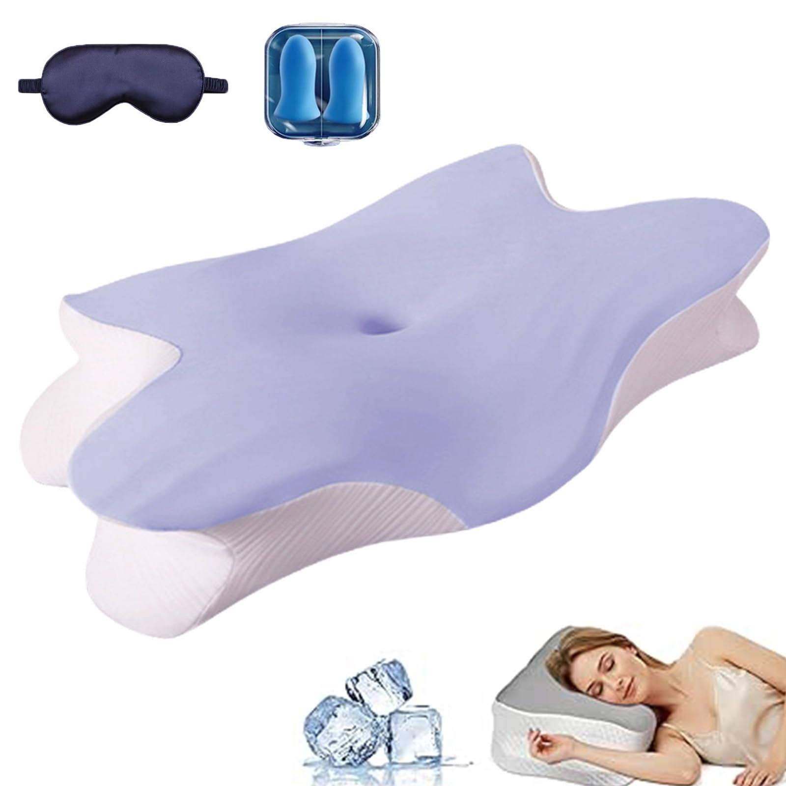 Hopasrisee Purple Ergo Pillow Sleep Apnea, Anti Snoring Ergo Pillow With Cooling Pillowcase, Ergonomic Cervical Orthopedic Pillows For Side, Back & Stomach Sleepers, Relieve Neck And Shoulder Pain(,1Pcs)