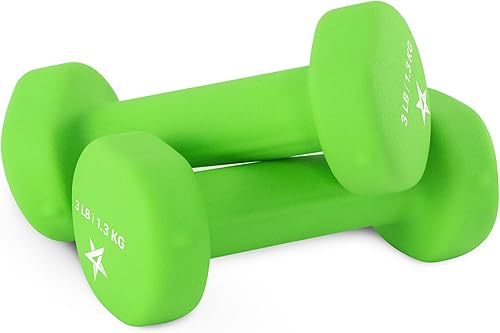 Yes4All Neoprene Coated Dumbbell Hand Weight Sets of 2 - Multiple Weight Options with 15 Colors, Anti-roll, Anti-Slip, Hexagon Shape B. Verde claro