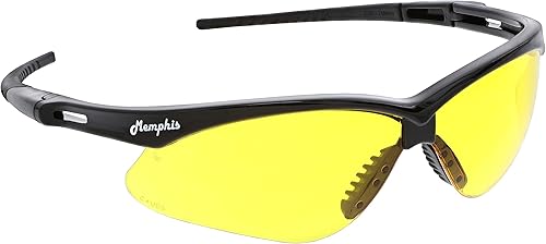 MCR Safety Lentes MP114AF ámbar wrap-aroud lente con revestimiento de lente antivaho UV-AF, negro, 1 par
