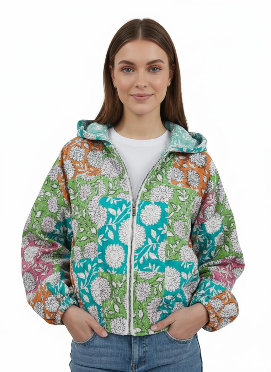 lomee Women’s Cotton Patchwork Hoodie Jacket | Hand Block Print | Lightweight Zipper Hoodie | Free Size-picture-52