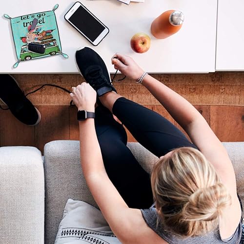 Vista 5 de AISSO Valet Tray Green Vintage Mini Van and Luggage Printing Leather Jewelry Trays Organizer Box for Wallets, Watches, Keys, Coins, Cell Phones and