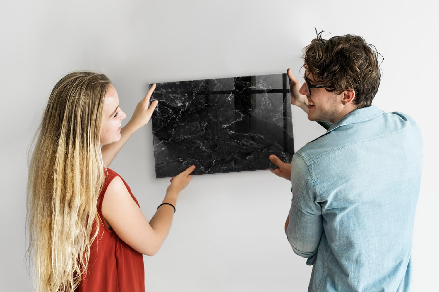 Glas-Magnettafel Wandboard | Komplettset mit Neodym-Magneten, Marker & Schwamm | Schreibbar, abwischbar, langlebig | Ideal für Planer & Wochenübersicht- 60x40 - Schwarzer Marmor