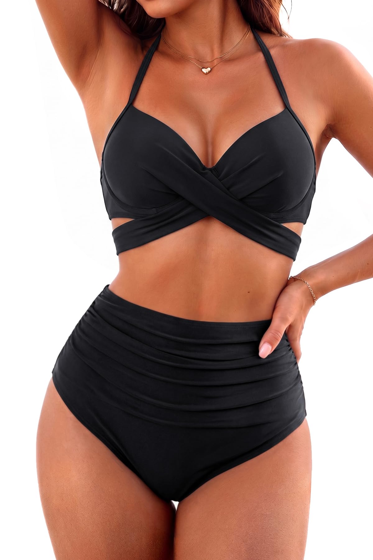High Waisted Underwire Bikini Sets - Women Two Piece Halter Swimsuits