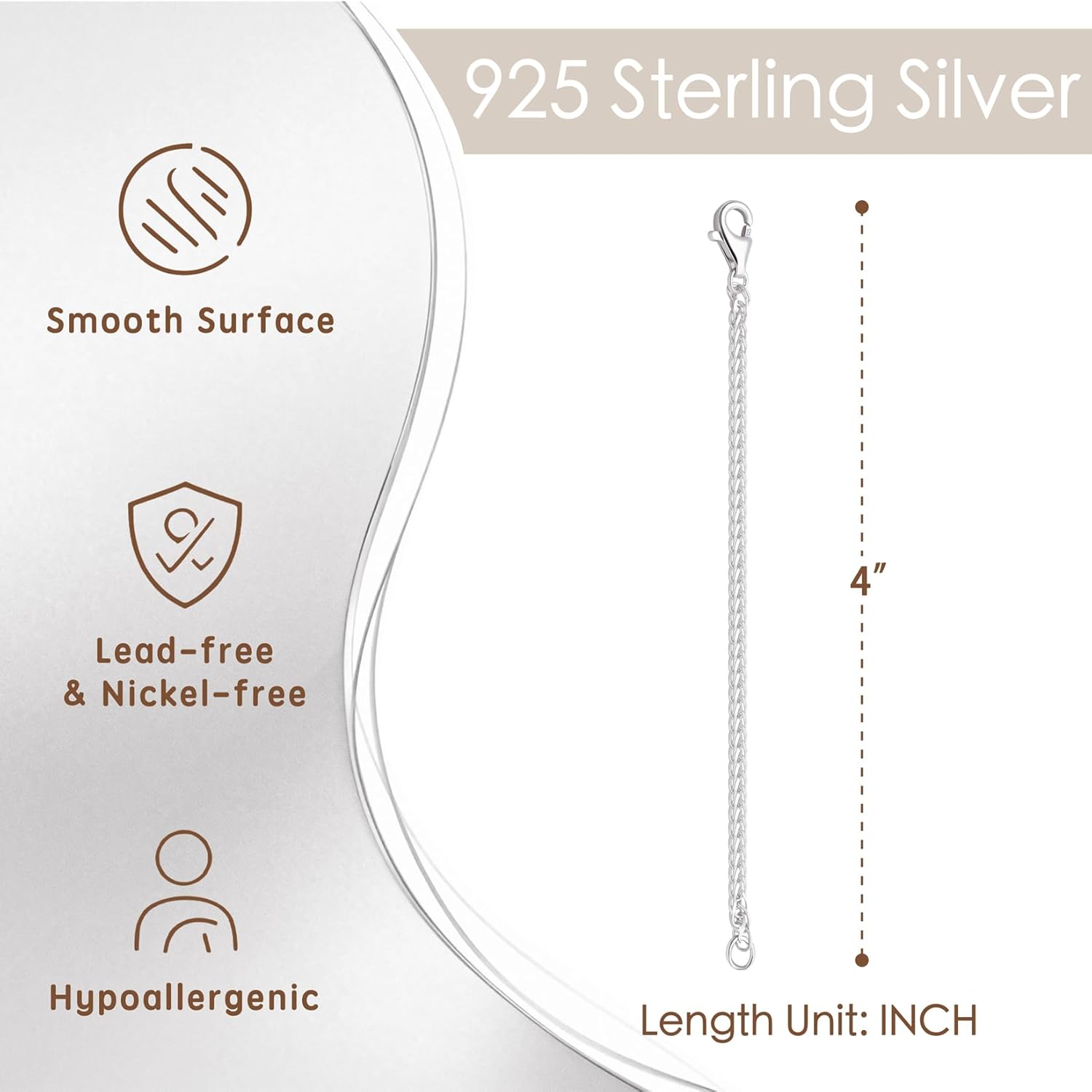 Necklace Extenders for Women Silver Durable Necklace Extenders, Sturdy 925 Sterling Silver Chain for Bracelet Anklet, 1 PCS 4 Inch - Image 3