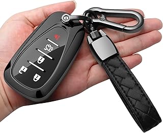 for Chevrolet Key Fob Cover With Keychain Full Protection Key Shell Case Compatible with Chevrolet 2017-2021 Chevy Malibu Camaro Cruze Traverse Sonic Volt Bolt Equinox-Black