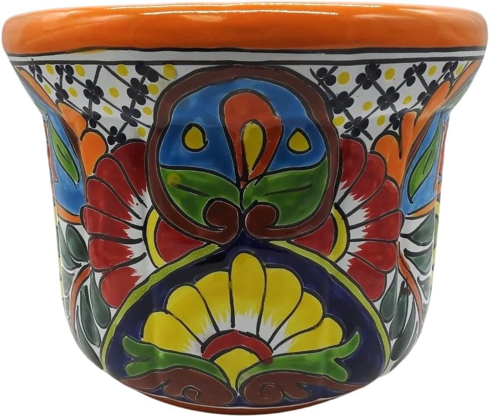 Gelatina Planter Small Hand Painted Indoor Outdoor Multi Colored Glazed (Orange)