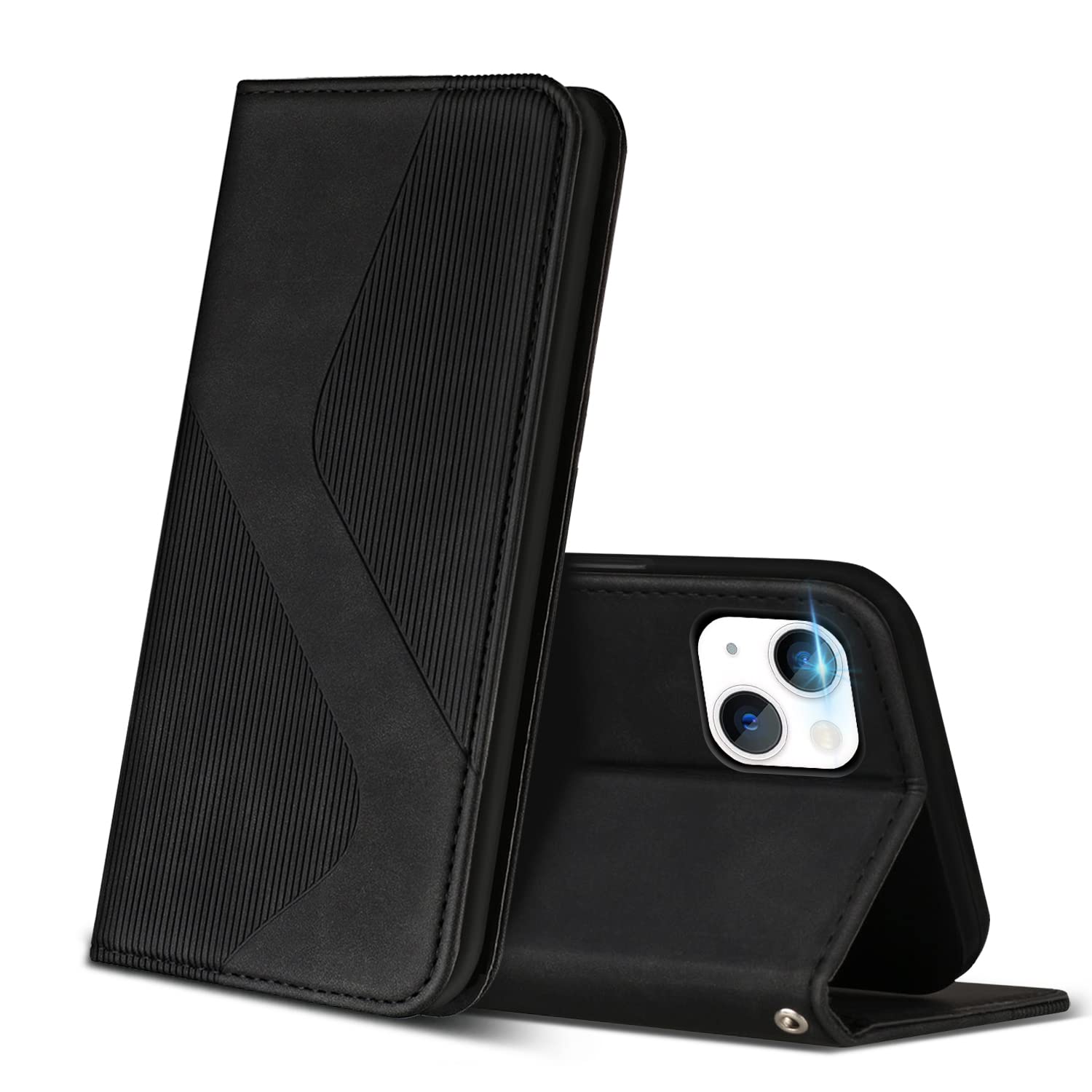 Case Compatible with iPhone 14 / iPhone 13, Premium PU Leather Wallet Case with [Card Slots] [Viewing Stand], Shockproof Flip Cover for iPhone 14 / iPhone 13 (Black)