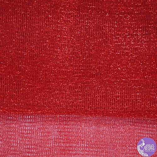 Image of Asian Hobby Crafts Flower Mesh Net Fabric for Bouquets, Trousseau Packing, Gift Wrapping, Party Decor, Sweet Box & Gift Decoration - 7 Meters (Red)