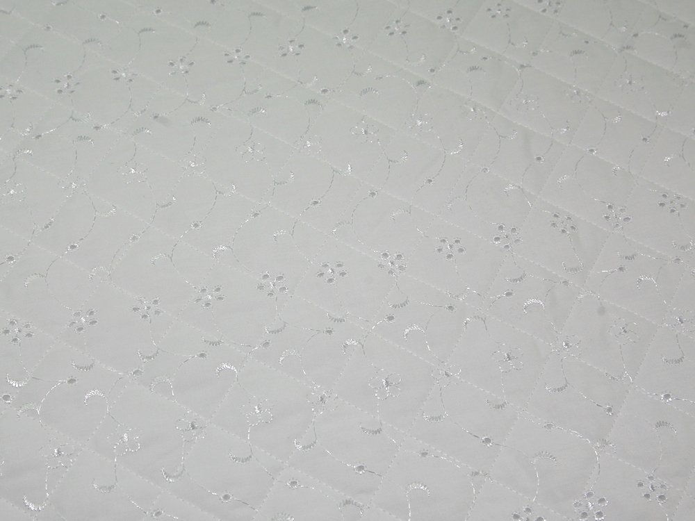 White 45" Wide Quilted Broderie Anglaise Dress Fabric - Per Metre