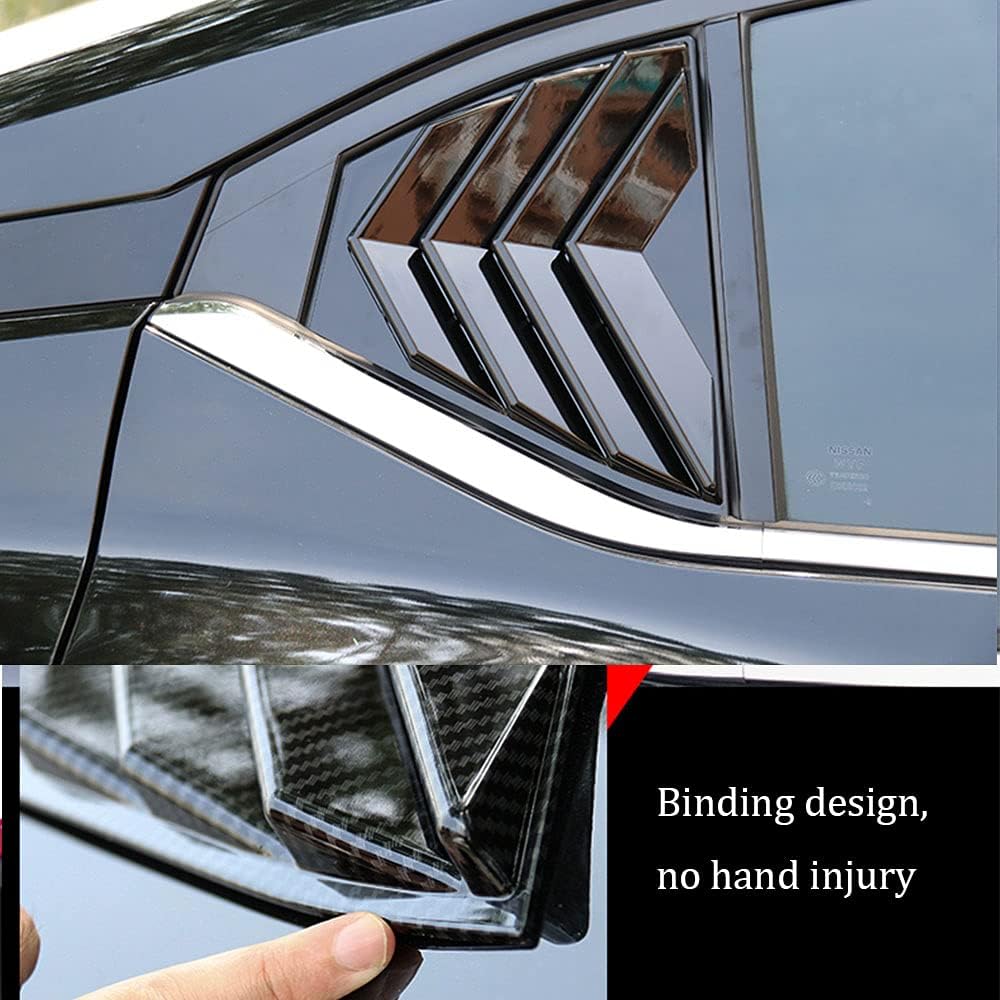 Rear Side Window Louvers for Nissan Sentra 2020 2021 2022 2023 2024 ABS Air Vent Scoop Shades Cover Blinds Trim (Bright black)