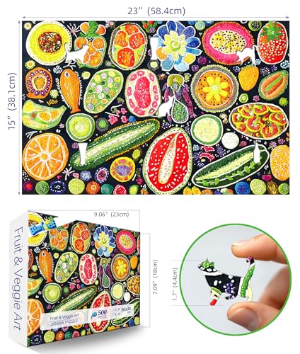 Colorful Fruits and Vegetables Jigsaw Puzzles 500 Pieces for Adults - Vibrant Whimsical Food Collage Art Puzzle with with Letters on Back 500 Piece Challenging Puzzle for Seniors(23''X15'') - image 2