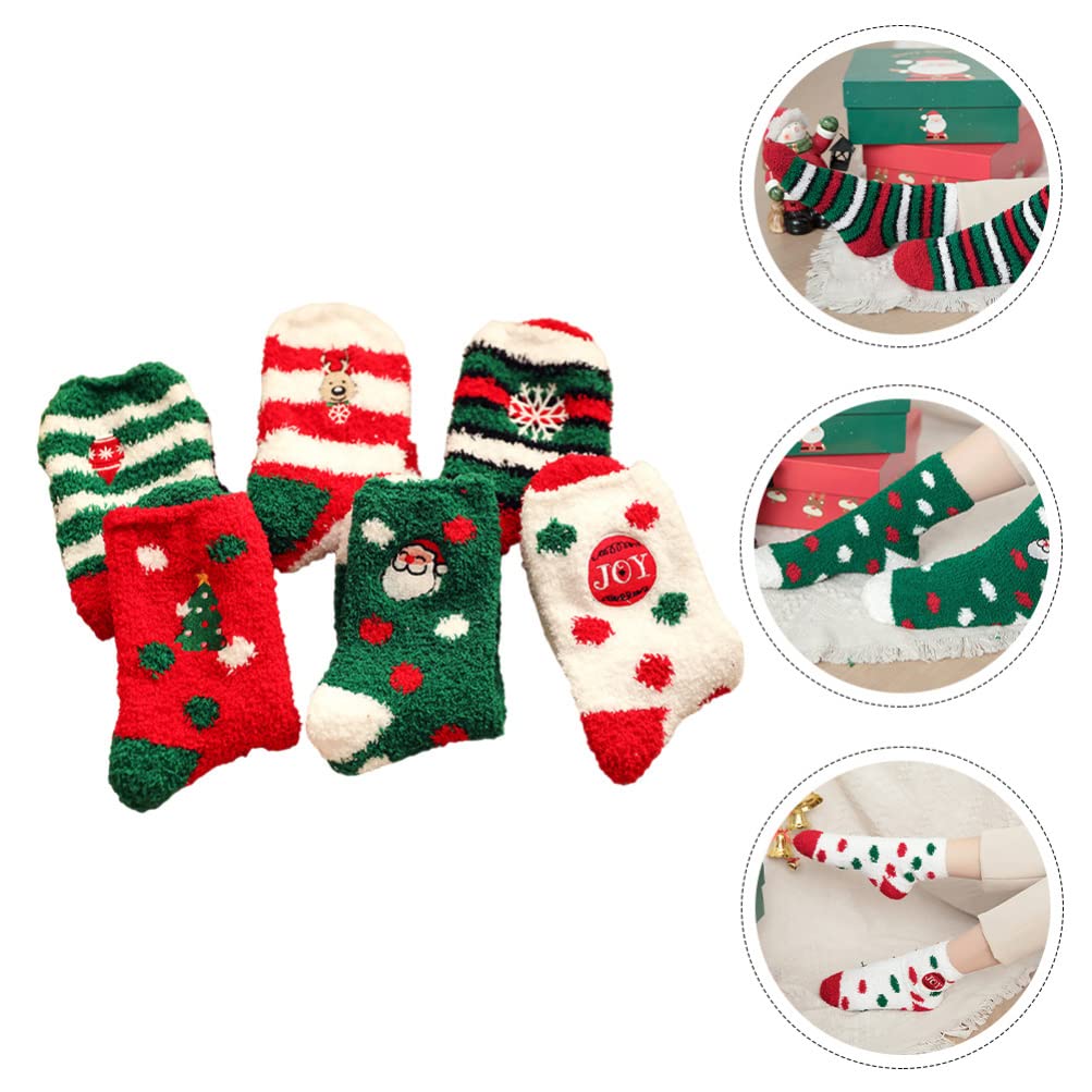 TOYANDONA 6 Paia Calzini Natalizi Calze Di Cotone Natalizie Calzini Da Notte Da Donna Calzino Di Capodanno Calzino Da Casa Calzini Accoglienti Bambino Vello Di Corallo Autunno Borsa Regalo