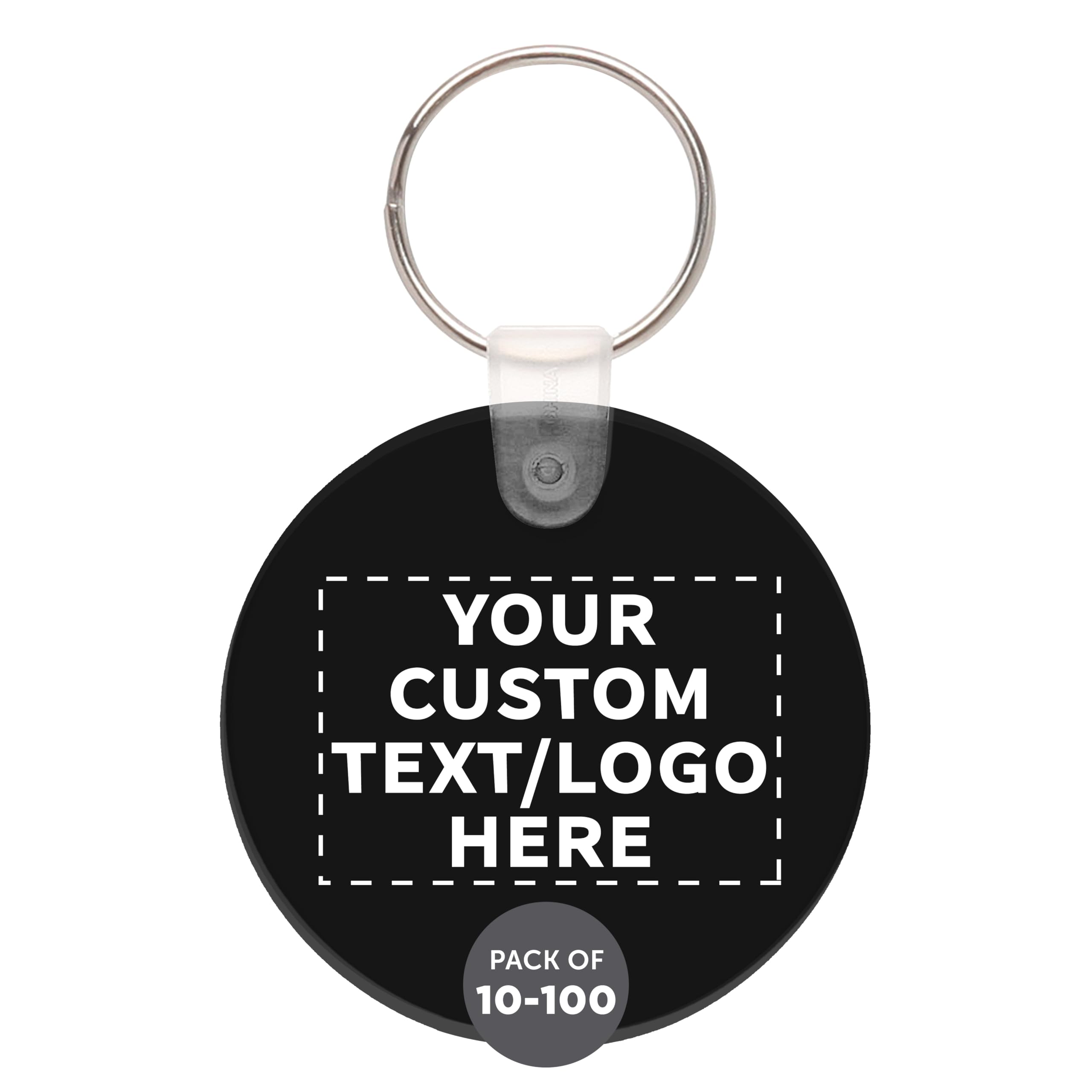 DISCOUNT PROMOS Custom Round Soft Key Tags Set of 10/50/100, Personalized Bulk Pack - Perfect for Tradeshows, Party Favors, Events - Black
