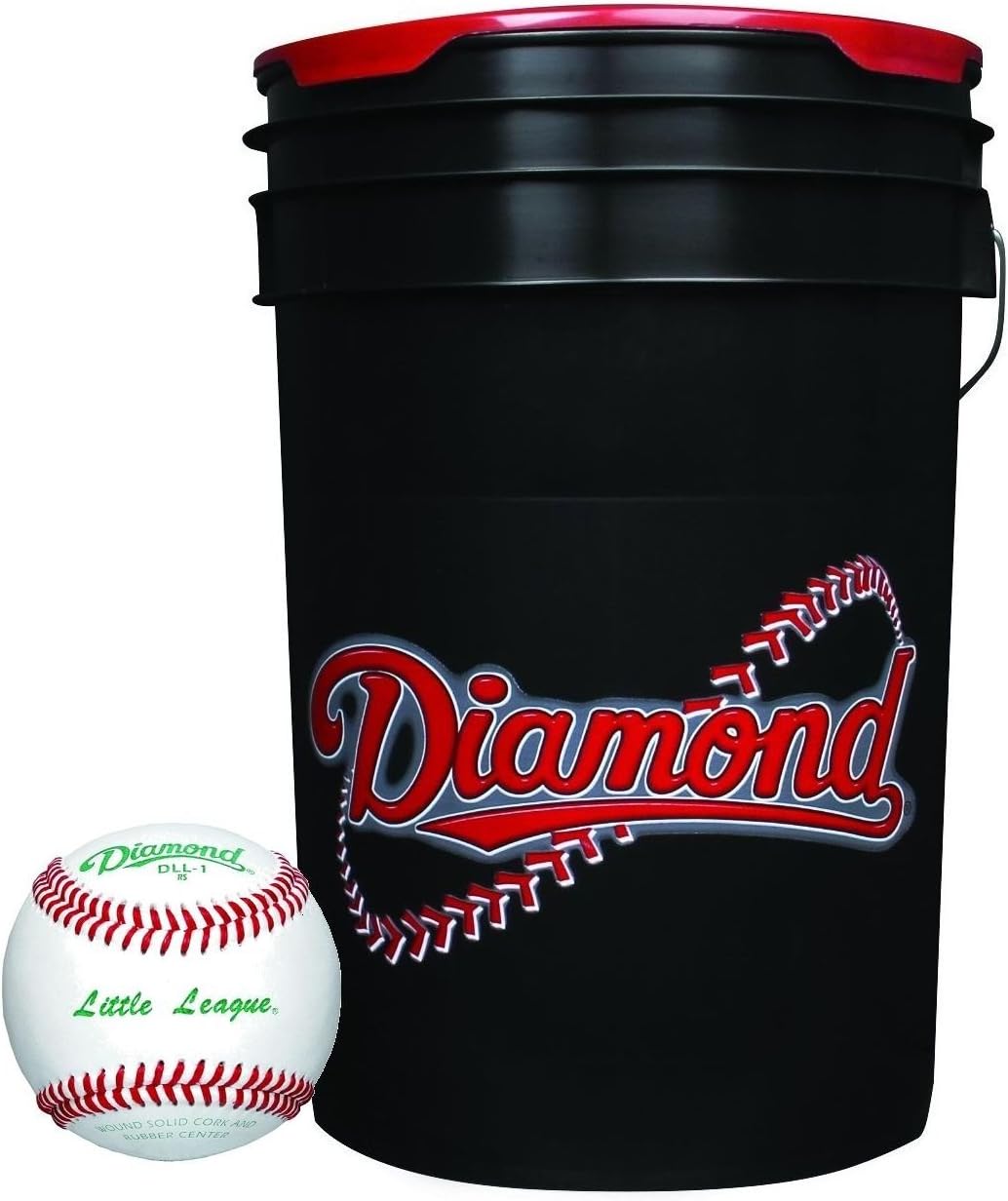 Diamond Sports 6-Gallon Ball Bucket with 30 DLL-1 Little League Baseballs, Black