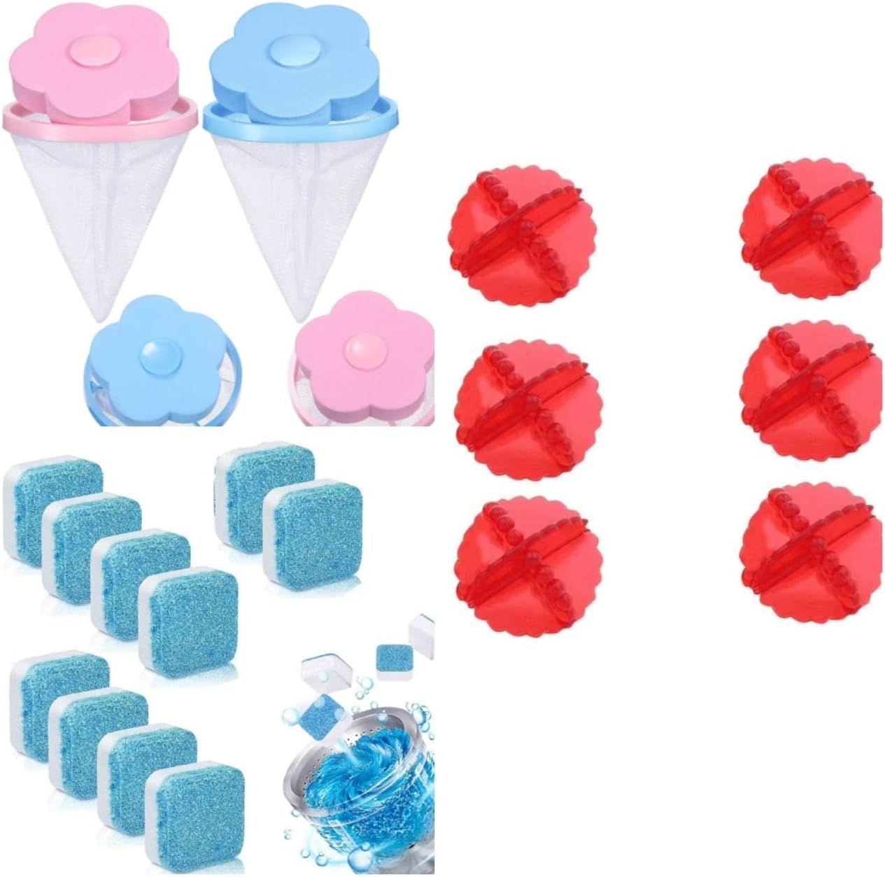 KILO COOL HVAC Washing Machine Cleaner tablet Drum Cleaner Powder Tablet 10 Pic.- With 6 Pic. Washing Machine Laundry Dryer Ball and 2 net beg(Multi Color)