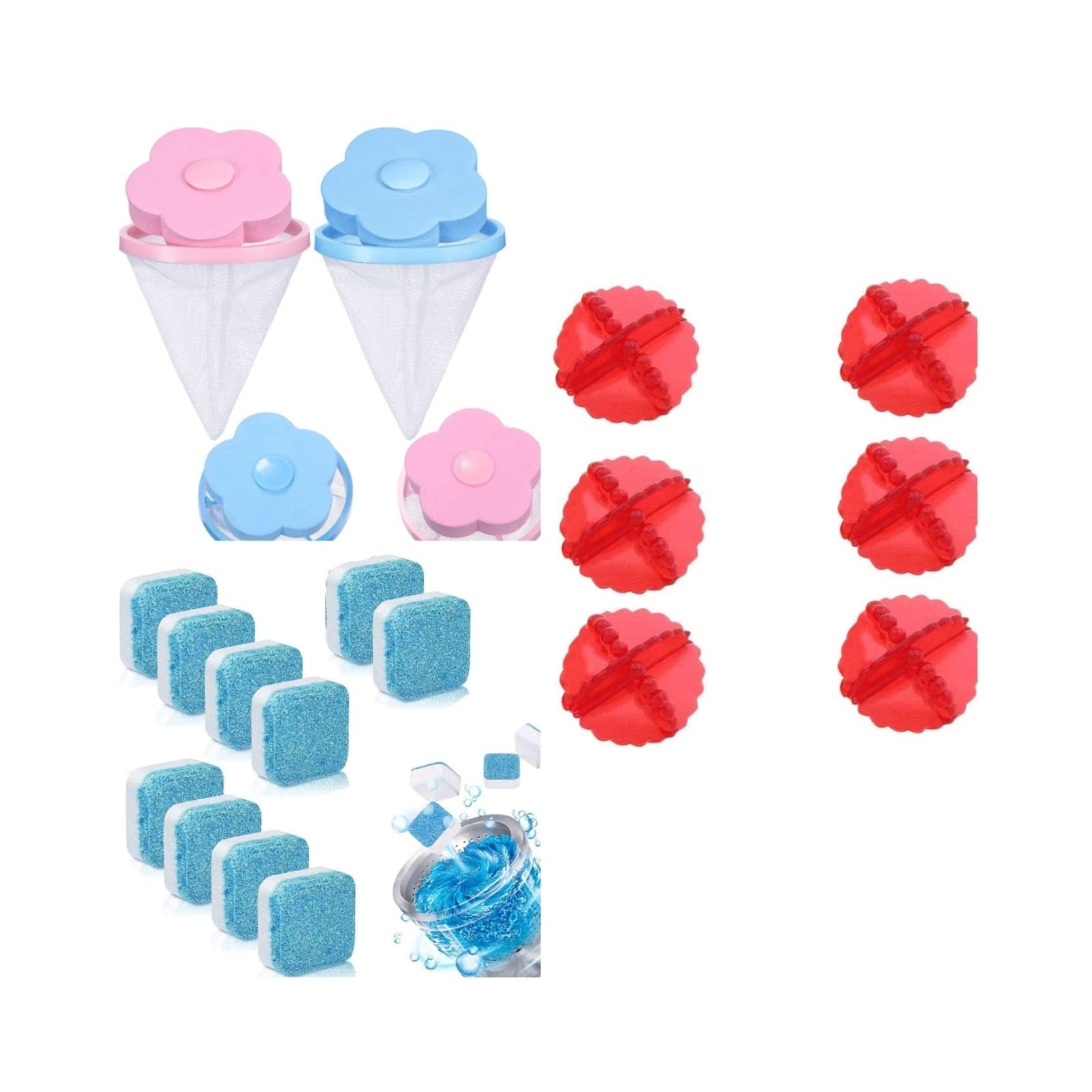 KILO COOL HVAC Washing Machine Cleaner tablet Drum Cleaner Powder Tablet 10 Pic.- With 6 Pic. Washing Machine Laundry Dryer Ball and 2 net beg(Multi Color)