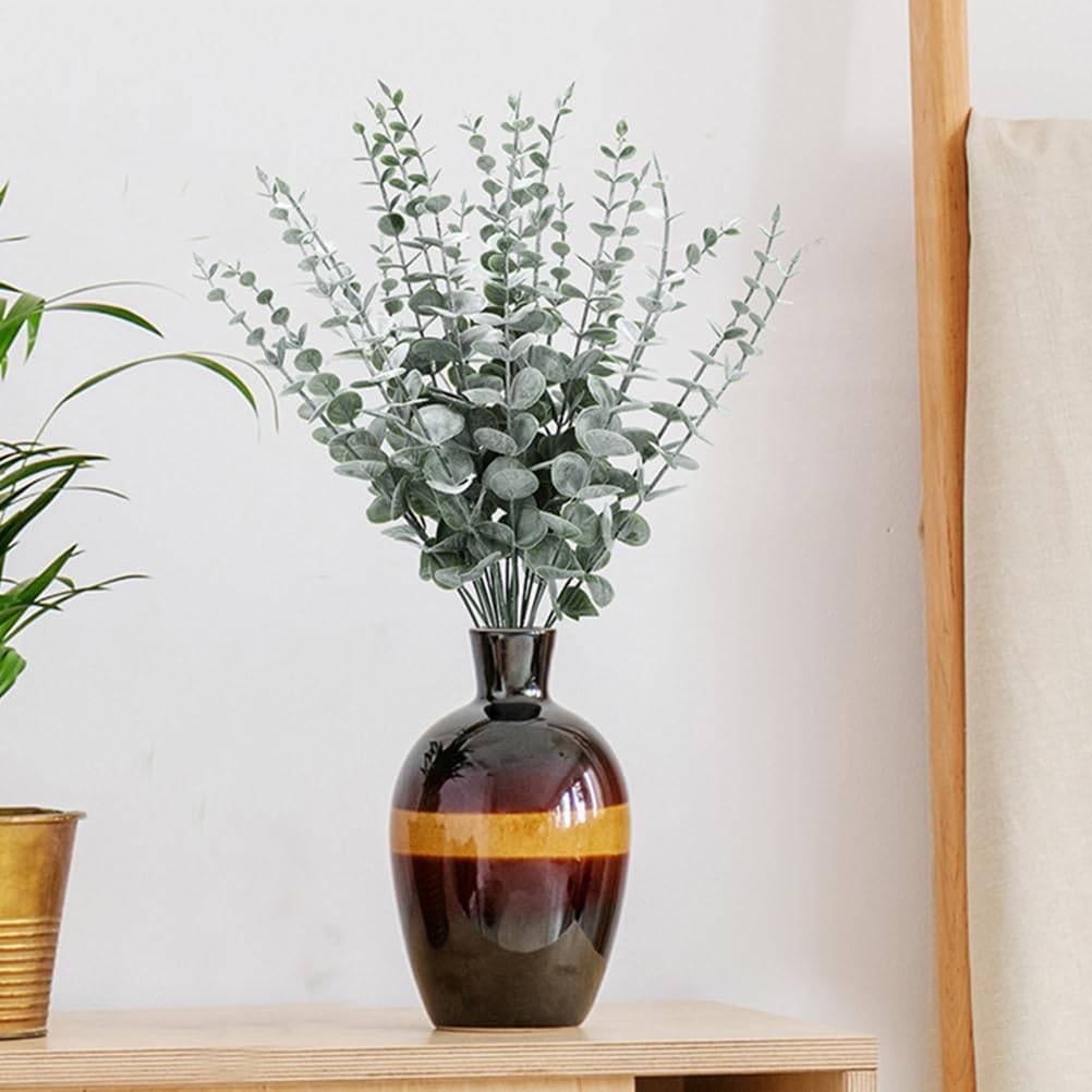 Cabilock 24pcs Real Touch Artificial Eucalyptus Leaves Faux Greenery Stems for Home Decor Flower Arrangements and Wedding Centerpieces Frosted