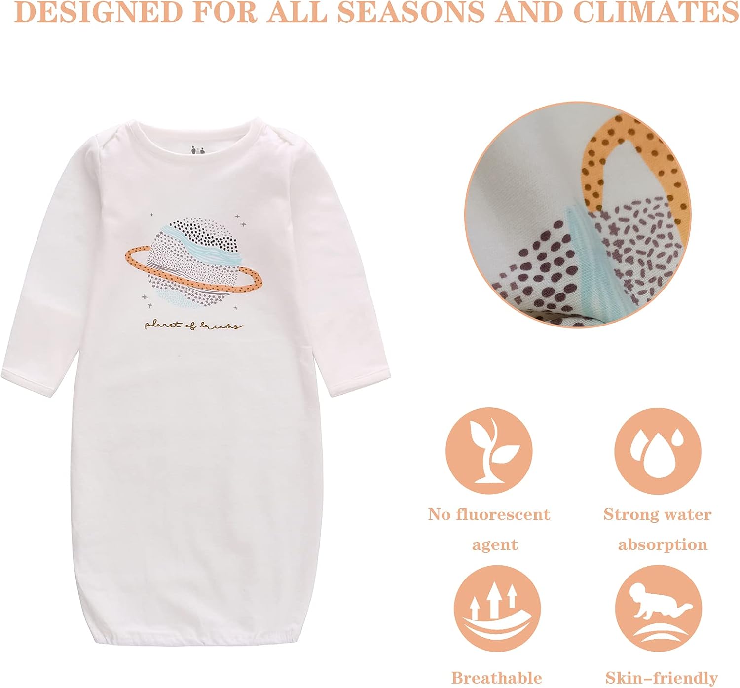 Baby Newborn Gown, 3 Packs Baby Sleeping Bag, Long Sleeve Sleep Sack, Cotton Cloths for Newborn Boys Girls 0-12 Months - Image 6