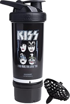 Smartshake Revive KISS Protein Shaker Bottle with Storage 750ml Protein Shake Bottles KISS Merchandise Gift Shaker Cup, Guitar Gifts for Men, Rock Band Collection