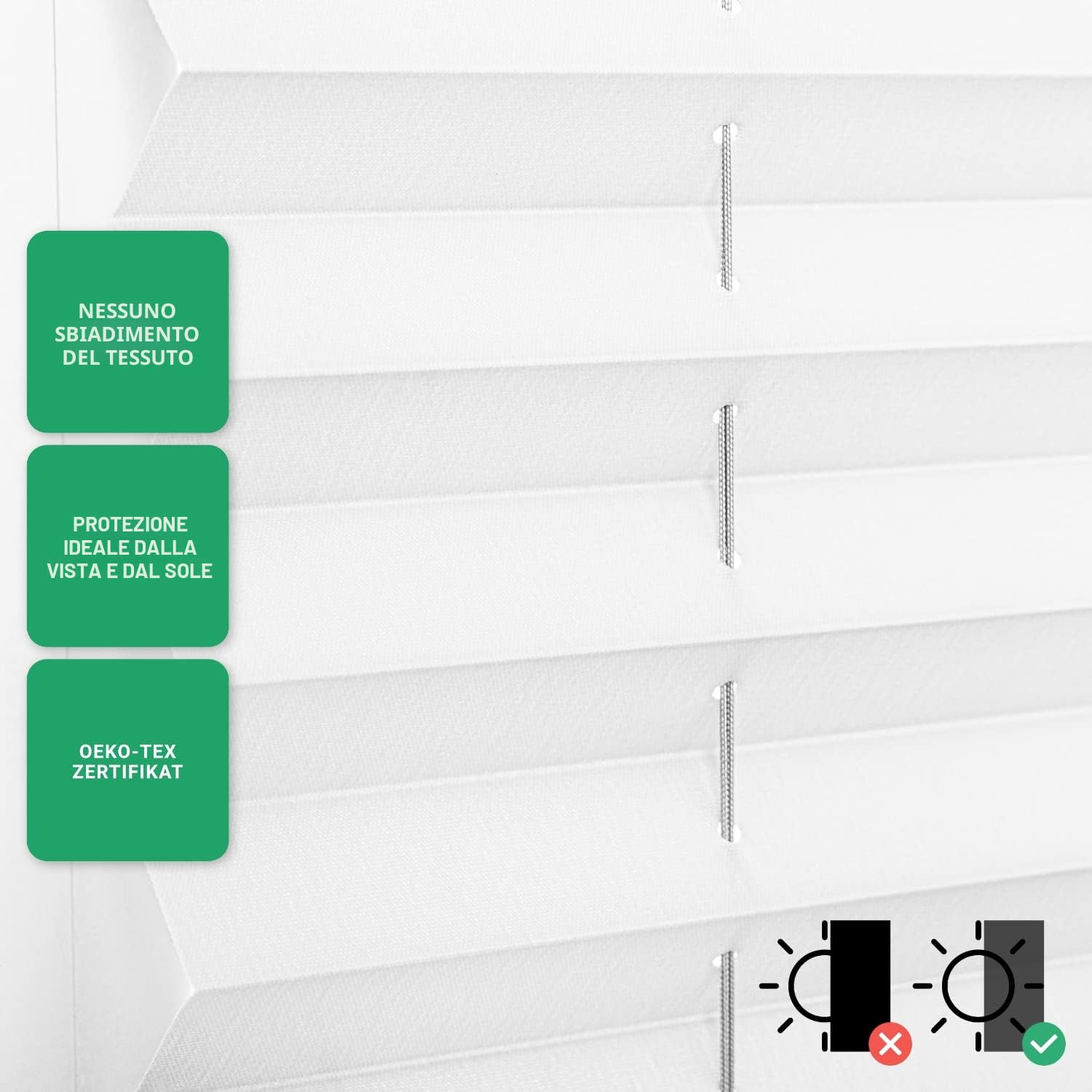 Estika Tenda plissettata su misura senza forare - larghezza 30-129 cm, altezza 150-230 cm - tessuto in 23 colori, profilo in 5 colori - per interni, per finestre, fissaggio a morsetto (Klemmfix)