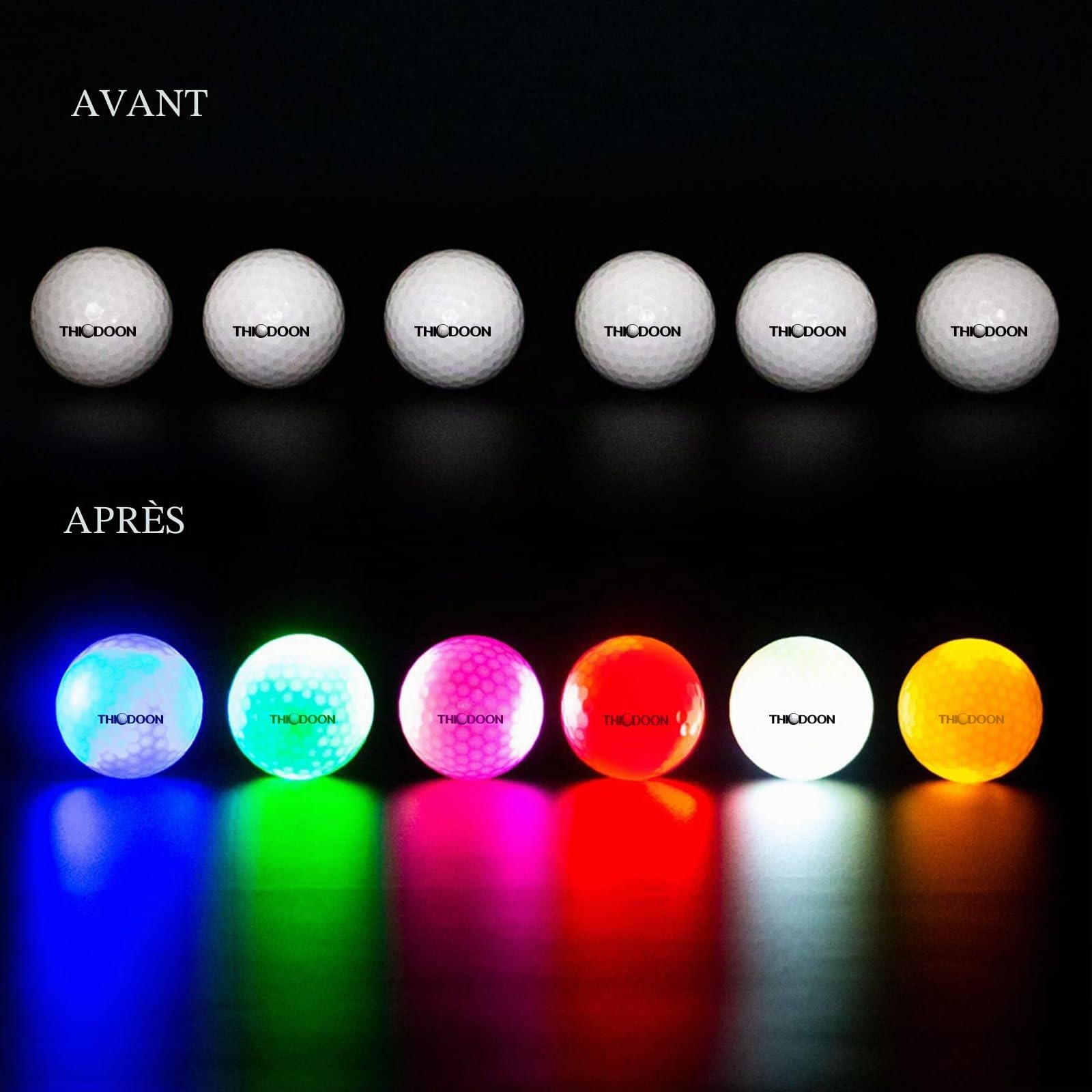 THIODOON Balle de Golf Lumineuse à LED - Taille Officielle, Brille dans Le Noir, Parfait pour L'Entraînement et La Longue Distance