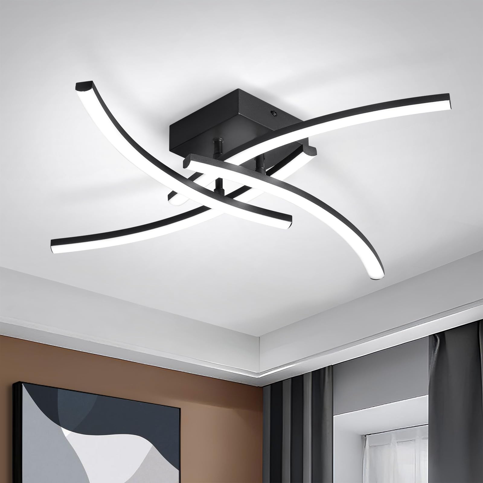 Vloitgol Modern Ceiling Light LED, 24W Black Ceiling lamp 4 Built-in LED Boards, 6500K Elegant Design Ceiling Light Fixture for Bedroom Hallway Living Room Dining Room Corridor Kitchen - Cool White