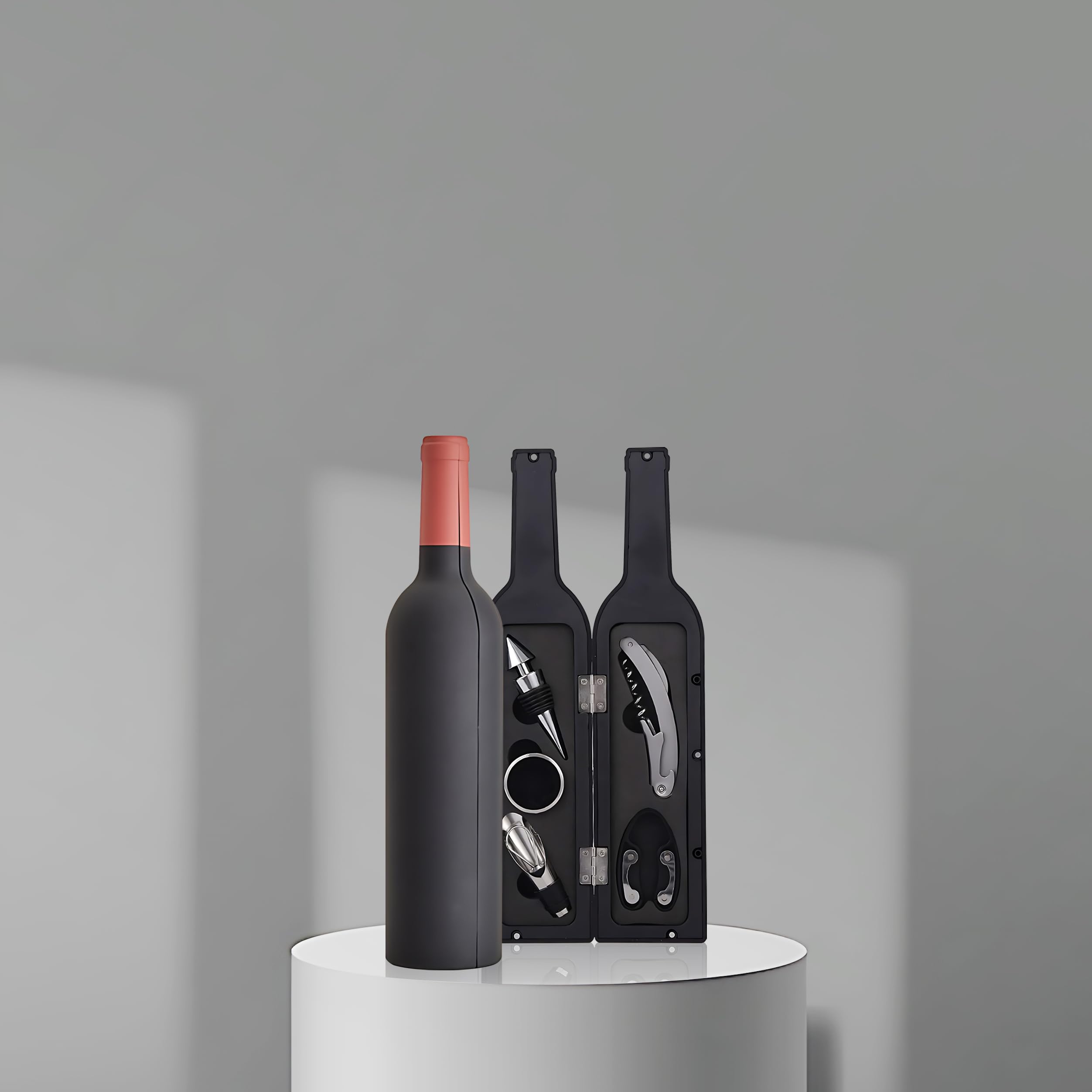 Abridor de vino elegante Estuche - Regalo original - Sacacorchos con corta cápsulas, anillo de goteo, vertedor y tapón de vino