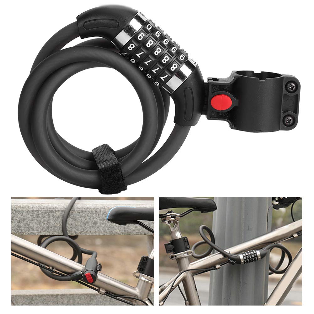 5 Digit Combination Bike Lock Security 1.2m Anti Theft Steel Cable Lock with Combination for Mountain Bikes E Cycling (1.2M / 3.9ft)