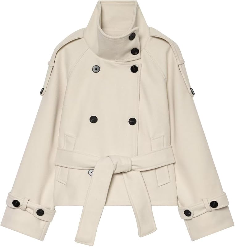Gaexia Womens Cropped Trench Coat Funnel High – 5 Trendy Solid Colors & Universal Matching：5 timeless