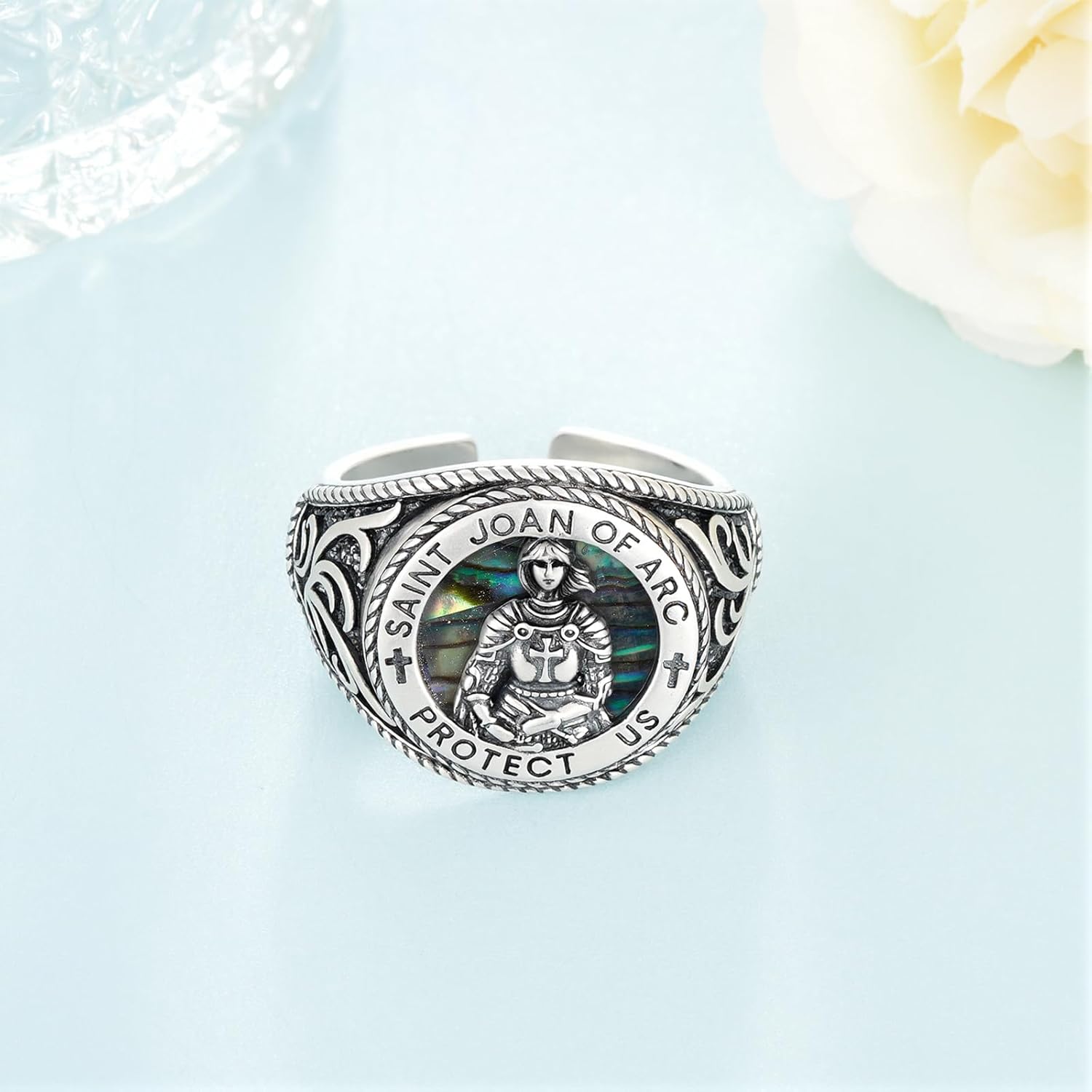 St Joan of Arc Ring S925 Sterling Silver Saint Joan of Arc Ring Ring Religious Jewelry Gifts for Men Women