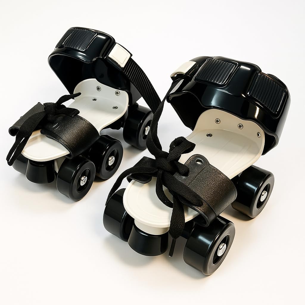 Supreme Deals® Latest Designed Unisex Roller Skates for Kids Age Group 5-15 Years Adjustable 4 Wheels Inline Skating Shoes - Minimum Size 17 cm and Maximum Size 23 cm (Black)