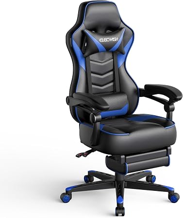 ARTETHYS Gaming Chair for Adults Ergonomic Racing Style High Back Computer Seating with Footrest Headrest and Lumbar Support PU Leather 90-150 Degree Tilt, Blue