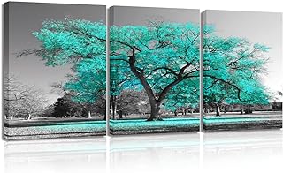 Visual Art Decor Teal and Grey Bedroom Picture for Wall 3 Pieces Turquoise Blossom Tree of Life Canvas Prints Framed Tree Painting Artwork for Modern Living Room Home Office Bathroom Decoration